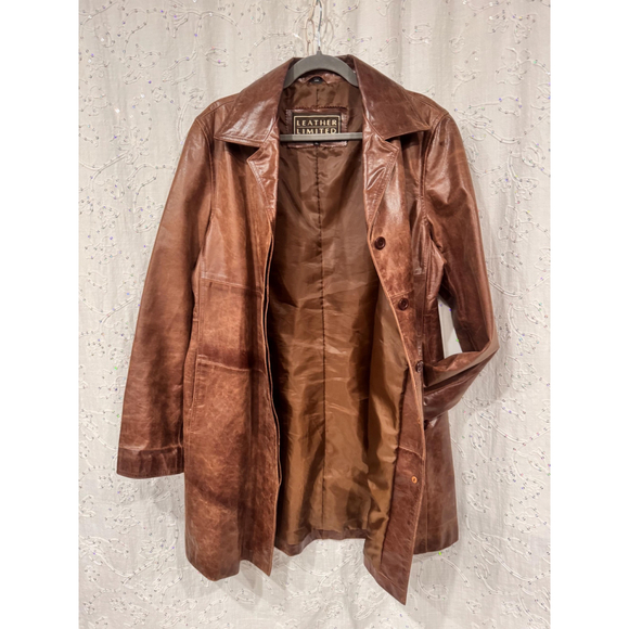 Vintage 90s Brown Leather Longline Coat – Rich Patina – XL (Fits L/XL) - Picture 5 of 8